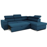 Canapé d'angle convertible réversible avec coffre - 5 places - DAYTONA - Tissu bleu - 260 x 94 x 216 cm
