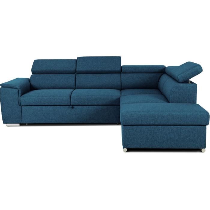 Canapé d'angle convertible réversible avec coffre - 5 places - DAYTONA - Tissu bleu - 260 x 94 x 216 cm