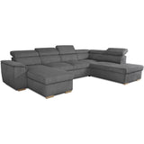 Canapé d'angle convertible panoramique 5 a 6 places DAYTONA - Velours côtelé anthracite - Avec coffre - L 326 x H 94 x P 216 cm