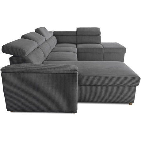 Canapé d'angle convertible panoramique 5 a 6 places DAYTONA - Velours côtelé anthracite - Avec coffre - L 326 x H 94 x P 216 cm