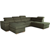 Canapé d'angle convertible panoramique 5 a 6 places DAYTONA - Velours côtelé kaki - Avec coffre - L 326 x H 94 x P 216 cm