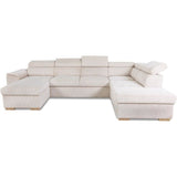Canapé d'angle convertible panoramique 5 a 6 places DAYTONA - Velours côtelé beige - Avec coffre - L 326 x H 94 x P 216 cm