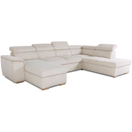 Canapé d'angle convertible panoramique 5 a 6 places DAYTONA - Velours côtelé beige - Avec coffre - L 326 x H 94 x P 216 cm