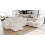 Canapé d'angle convertible panoramique 5 a 6 places DAYTONA - Velours côtelé beige - Avec coffre - L 326 x H 94 x P 216 cm