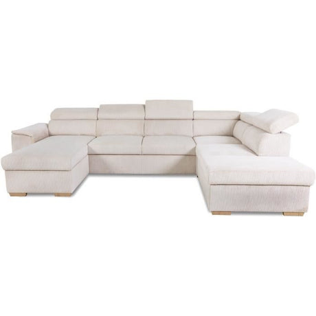Canapé d'angle convertible panoramique 5 a 6 places DAYTONA - Velours côtelé beige - Avec coffre - L 326 x H 94 x P 216 cm
