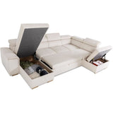 Canapé d'angle convertible panoramique 5 a 6 places DAYTONA - Velours côtelé beige - Avec coffre - L 326 x H 94 x P 216 cm