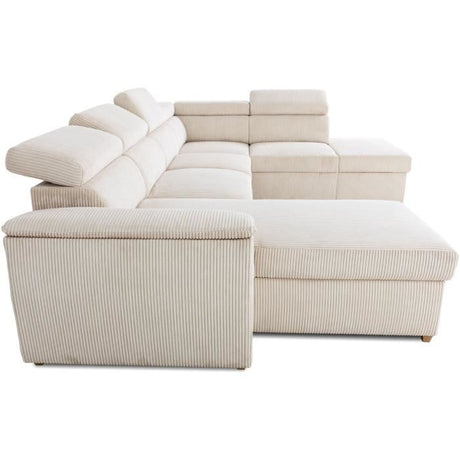 Canapé d'angle convertible panoramique 5 a 6 places DAYTONA - Velours côtelé beige - Avec coffre - L 326 x H 94 x P 216 cm