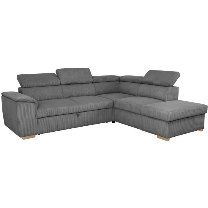 Canapé d'angle convertible réversible - 5 places - DAYTONA - Tissu Lincoln Anthracite - Coffre - 260 x 216 x 94 cm