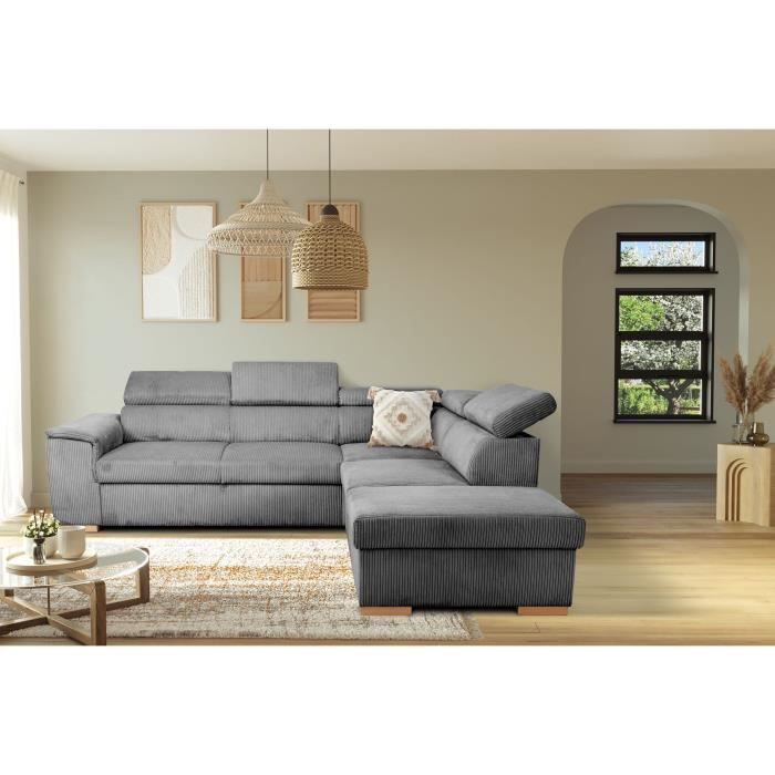 Canapé d'angle convertible réversible - 5 places - DAYTONA - Tissu Lincoln Anthracite - Coffre - 260 x 216 x 94 cm