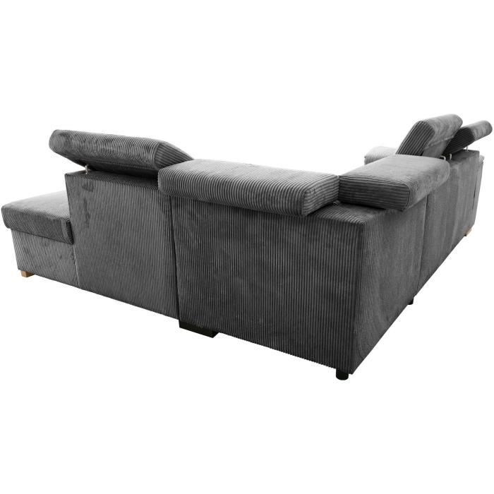 Canapé d'angle convertible réversible - 5 places - DAYTONA - Tissu Lincoln Anthracite - Coffre - 260 x 216 x 94 cm