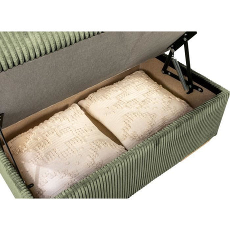 Canapé d'angle convertible réversible - 5 places - DAYTONA - Velours Kaki - Coffre de rangement - L260 x H94 x P216 cm
