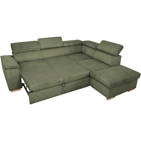 Canapé d'angle convertible réversible - 5 places - DAYTONA - Velours Kaki - Coffre de rangement - L260 x H94 x P216 cm