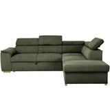 Canapé d'angle convertible réversible - 5 places - DAYTONA - Velours Kaki - Coffre de rangement - L260 x H94 x P216 cm