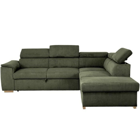 Canapé d'angle convertible réversible - 5 places - DAYTONA - Velours Kaki - Coffre de rangement - L260 x H94 x P216 cm