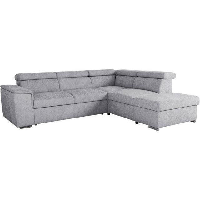 Canapé d'angle convertible réversible - 5 places - DAYTONA - Tissu Silver - Coffre - 260 x 216 x 94 cm