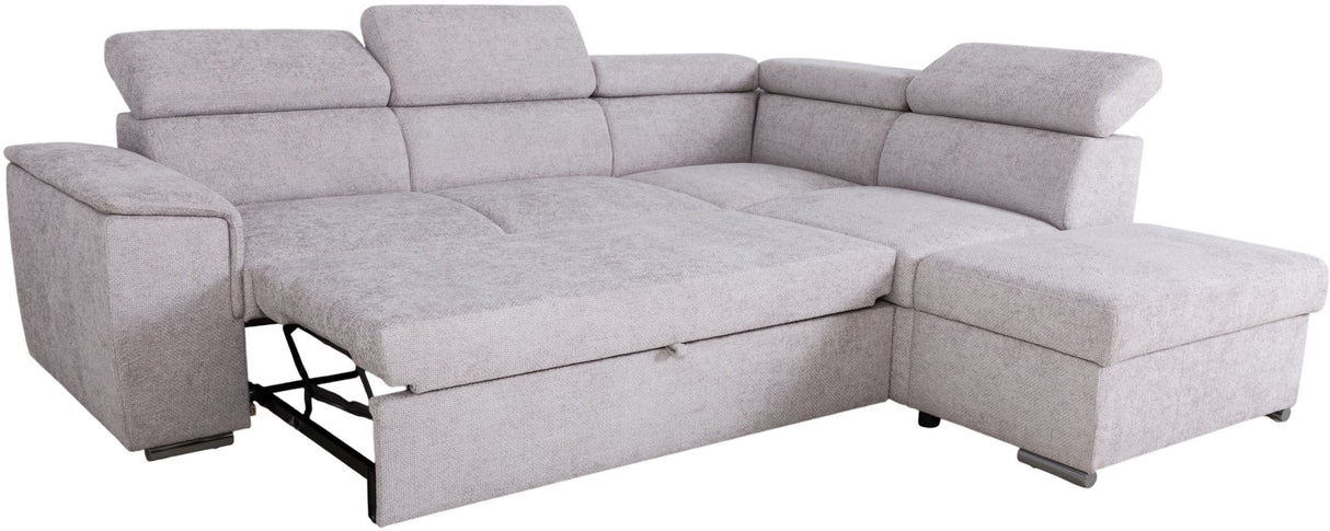 Canapé d'angle convertible réversible - 5 places - DAYTONA - Tissu Beige - Coffre - 260 x 216 x 94 cm