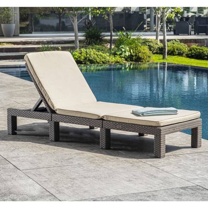 Bain de soleil - Allibert by KETER - DAYTONA - en résine imitation rotin tressé - coussin - dossier réglable - cappuccino