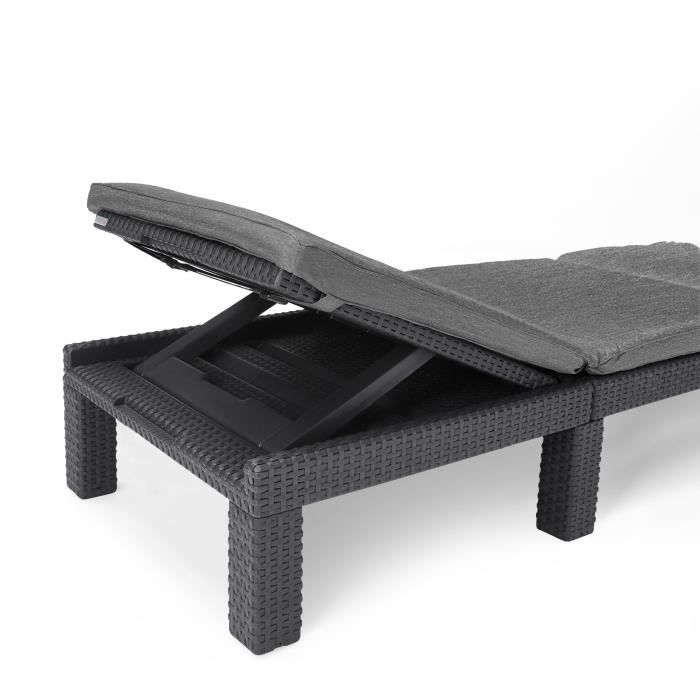Bain de soleil - Allibert by KETER  DAYTONA  en résine imitation rotin tressé  coussin  dossier réglable - gris graphite