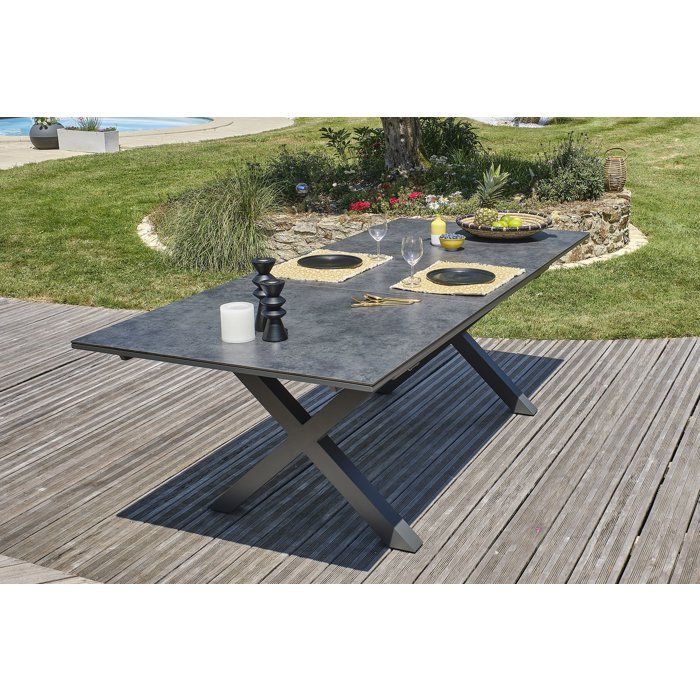Table de jardin - Gris anthracite - Aluminium / céramique sur verre - 180/240 x 100 cm - Floride