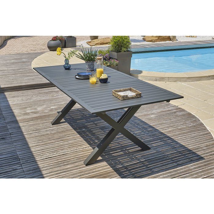 Table de jardin - Gris anthracite - Aluminium - 10 places - 180/240 x 100 cm - Floride