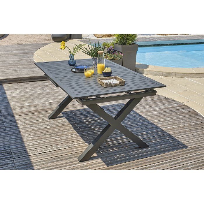 Table de jardin - Gris anthracite - Aluminium - 10 places - 180/240 x 100 cm - Floride