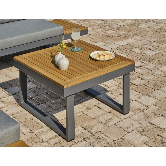 Salon bas de jardin - Aluminium - DCB GARDEN - 5 places - Gris anthracite et bois d'acacia - MIYAKO