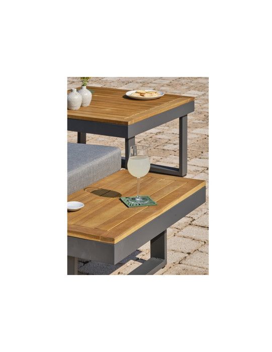 Salon bas de jardin - Aluminium - DCB GARDEN - 5 places - Gris anthracite et bois d'acacia - MIYAKO