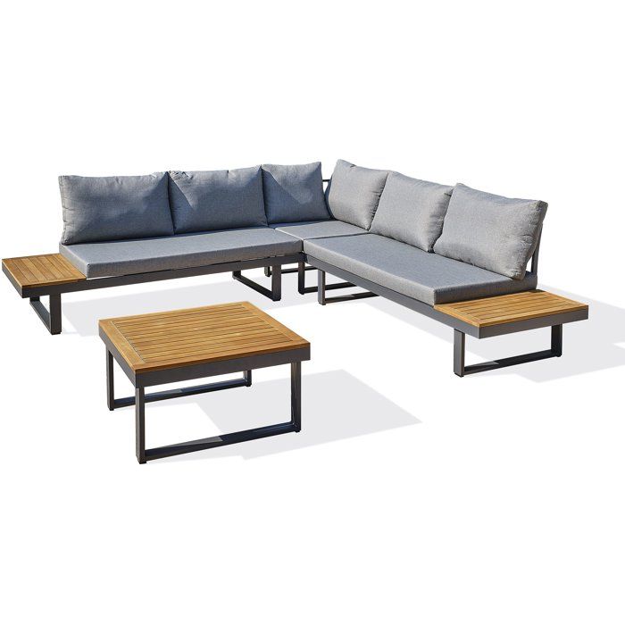 Salon bas de jardin - Aluminium - DCB GARDEN - 5 places - Gris anthracite et bois d'acacia - MIYAKO