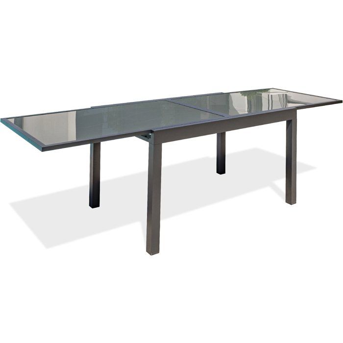 Table de jardin - Gris anthracite - Aluminium / plateau en verre - 135/270 x 90 cm - Tolede