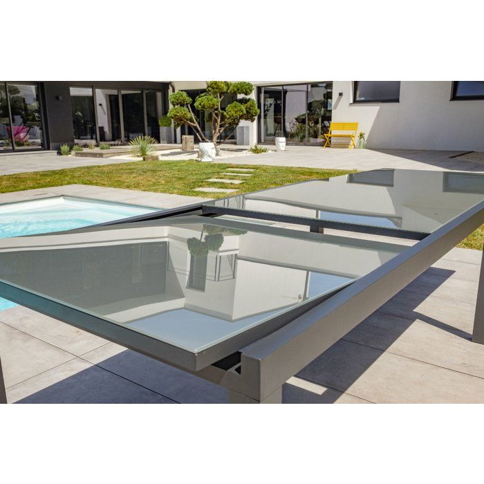 Table de jardin - Gris anthracite - Aluminium / plateau en verre - 200/300 x 100 cm - Tolede