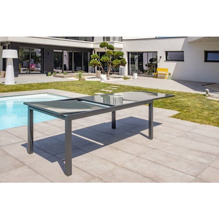 Table de jardin - Gris anthracite - Aluminium / plateau en verre - 200/300 x 100 cm - Tolede
