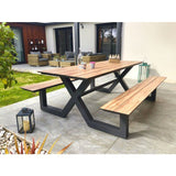 Table de jardin avec bancs - Gris anthracite - Aluminium et HPL effet bois - 210 x 174 cm - Vancouver