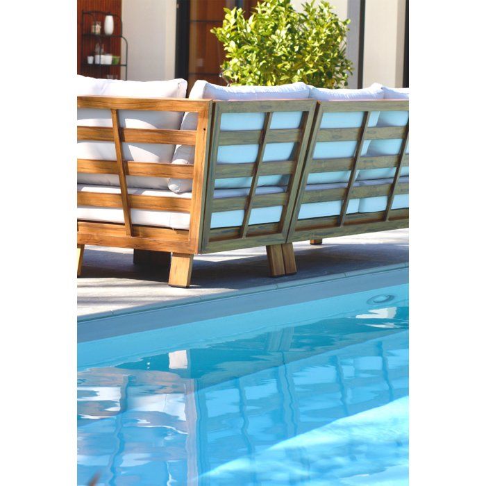 Salon de jardin d'angle - Marron - Aluminium effet bois - 5 places - Majorque