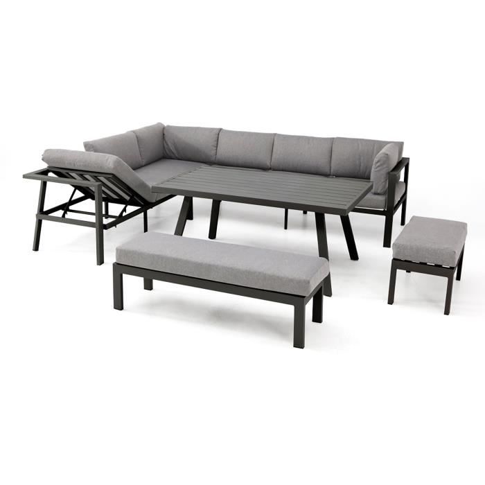 Salon de jardin ANTALYA 9 places en aluminium - GRIS ANTHRACITE
