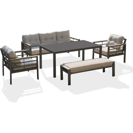 Salon de jardin CAYENNE 7 places en aluminium - GRIS ANTHRACITE