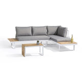 Salon de jardin modulable - Aluminium - DCB GARDEN - 4 places - TOKYO - Blanc et bois d'acacia