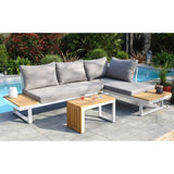 Salon de jardin modulable - Aluminium - DCB GARDEN - 4 places - TOKYO - Blanc et bois d'acacia