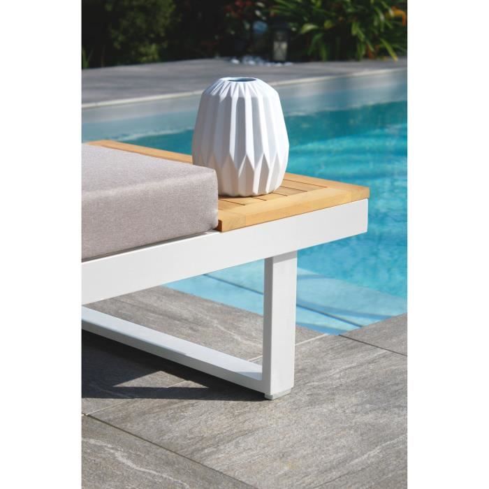 Salon de jardin modulable - Aluminium - DCB GARDEN - 4 places - TOKYO - Blanc et bois d'acacia