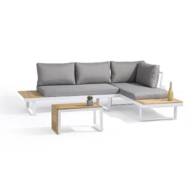 Salon de jardin modulable - Aluminium - DCB GARDEN - 4 places - TOKYO - Blanc et bois d'acacia