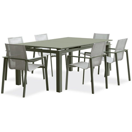 Lot composé d'une table de jardin + 6 fauteuils - Kaki - Miami - Fauteuils empilables