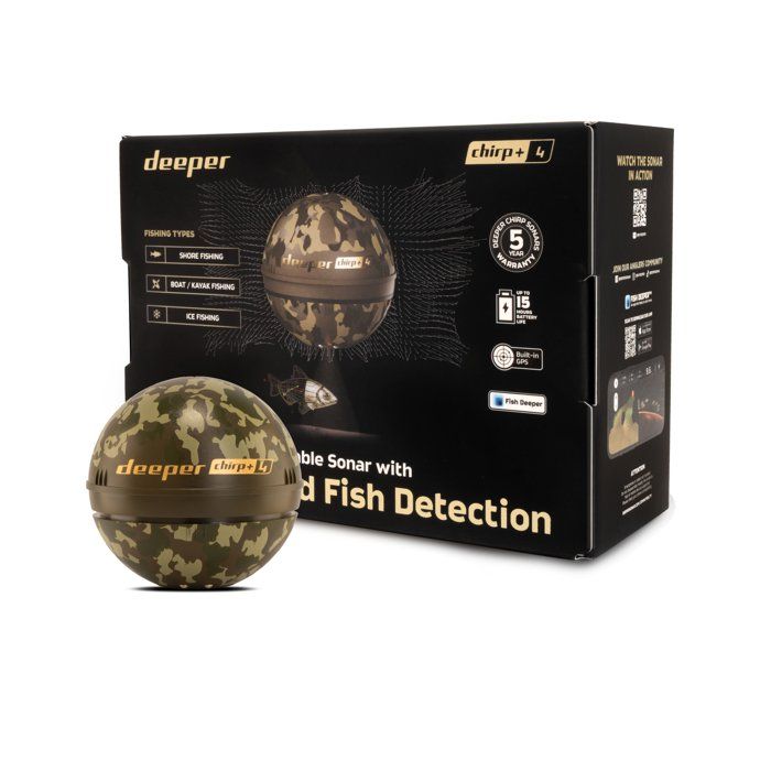 Sonar lançable  DEEPER  CHIRP+ 4  3 faisceaux CHIRP avec IA  Profondeur 100 m / 330 ft  Wi-Fi longue portée  Marron/Vert