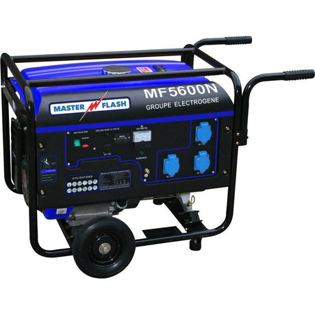 Groupe électrogene essence - MASTER FLASH - 5500 W - Chariot inclus - Monophasé - Systeme AVR - Bleu