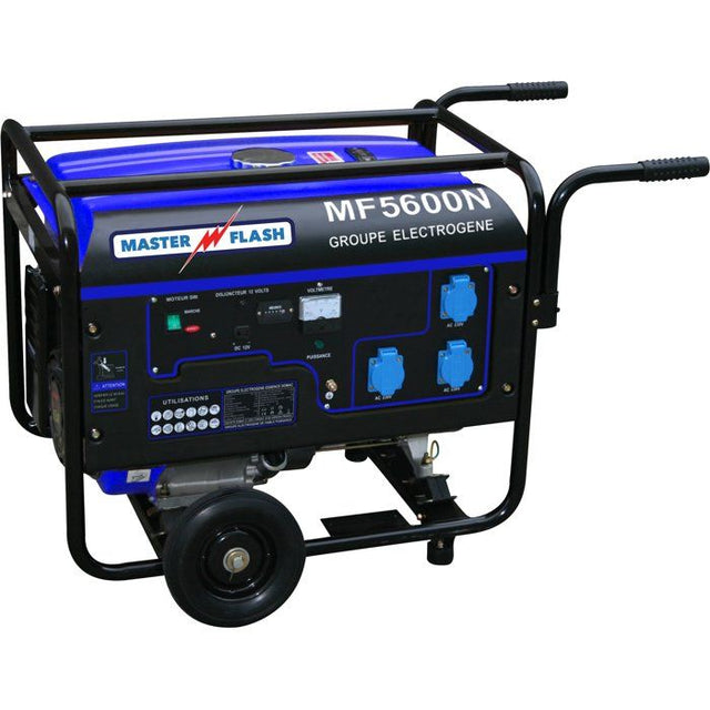 Groupe électrogene essence - MASTER FLASH - 5500 W - Chariot inclus - Monophasé - Systeme AVR - Bleu