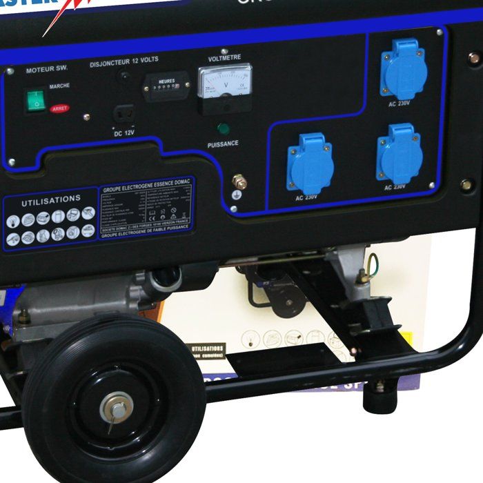 Groupe électrogene essence - MASTER FLASH - 5500 W - Chariot inclus - Monophasé - Systeme AVR - Bleu