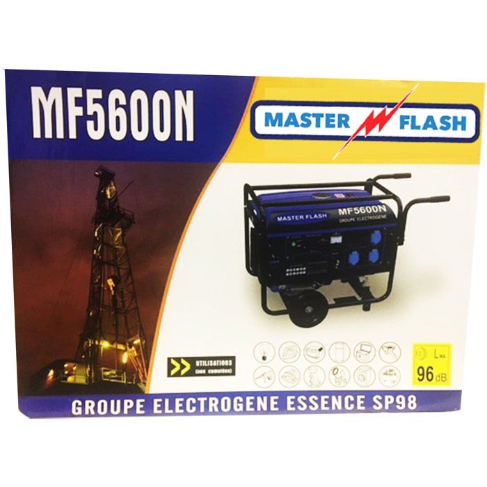 Groupe électrogene essence - MASTER FLASH - 5500 W - Chariot inclus - Monophasé - Systeme AVR - Bleu