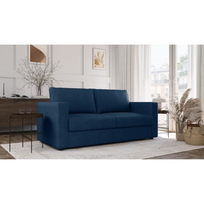 CanapÈ 3 places - Delta - Tissu Bleu - Convertible semi-express - 190 x 92 x 90 cm
