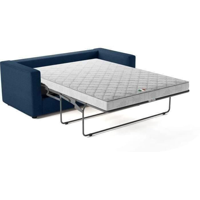 Canapé 3 places - Delta - Tissu Bleu - Convertible semi-express matelas 13cm - 190 x 92 x 90 cm