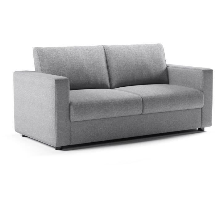 Canapé 3 places - Delta - Tissu Gris Clair - Convertible semi-express matelas 13cm - 190 x 92 x 90 cm