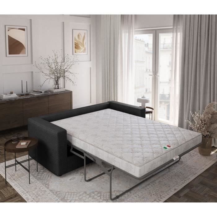 Canapé 3 places - Delta - Tissu Anthracite - Convertible semi-express matelas 13cm - 190 x 92 x 90 cm