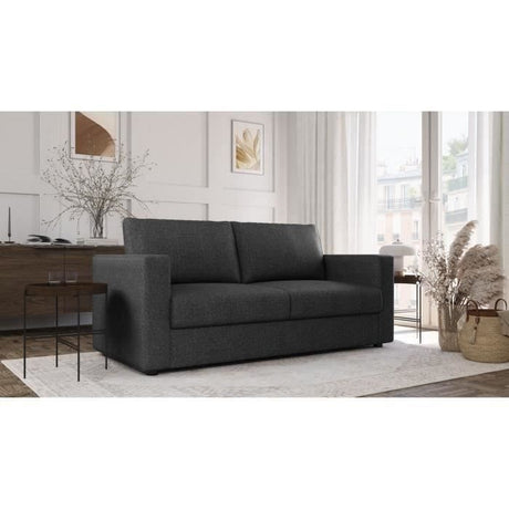 Canapé 3 places - Delta - Tissu Anthracite - Convertible semi-express matelas 13cm - 190 x 92 x 90 cm